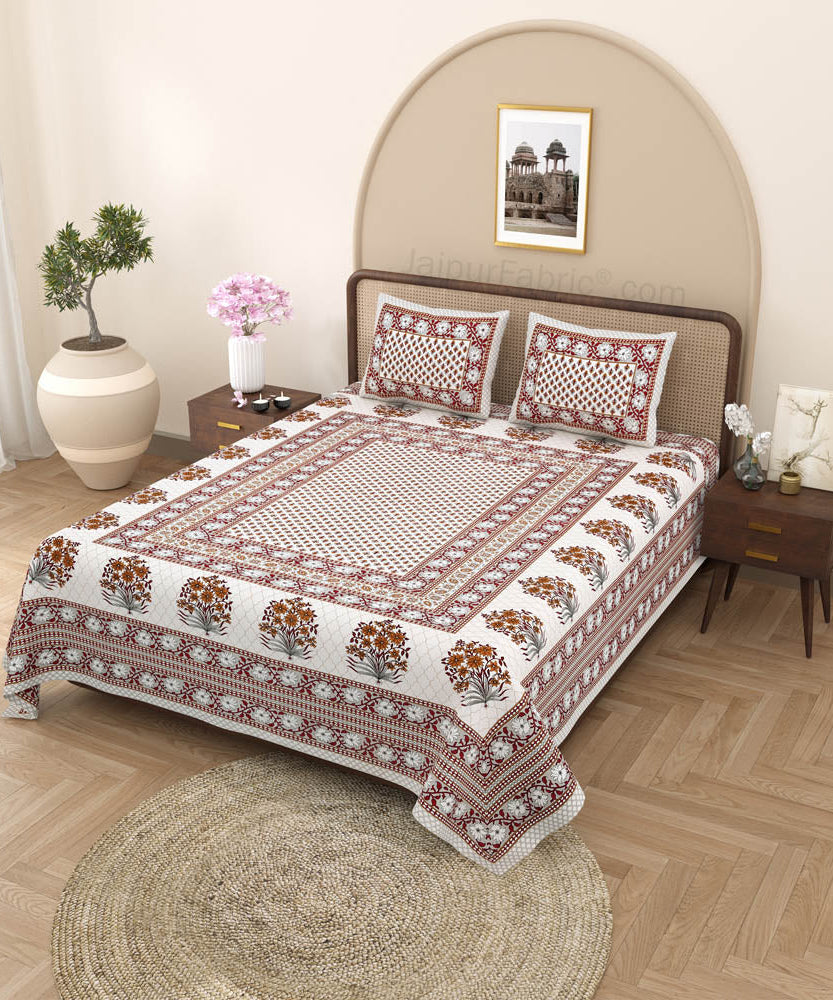 Heritage Hues Pinkish Block Print Pure Cotton Double Bedsheet