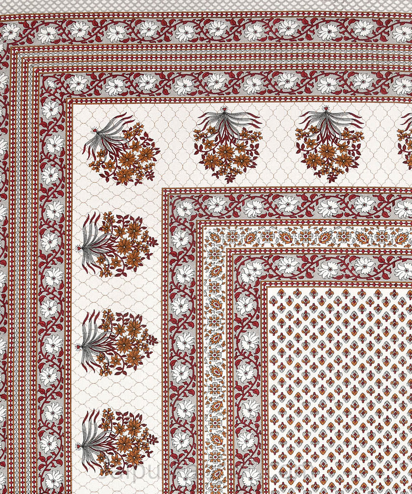 Heritage Hues Pinkish Block Print Pure Cotton Double Bedsheet