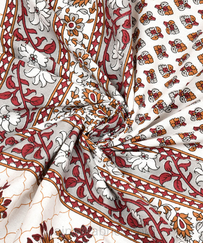 Heritage Hues Pinkish Block Print Pure Cotton Double Bedsheet