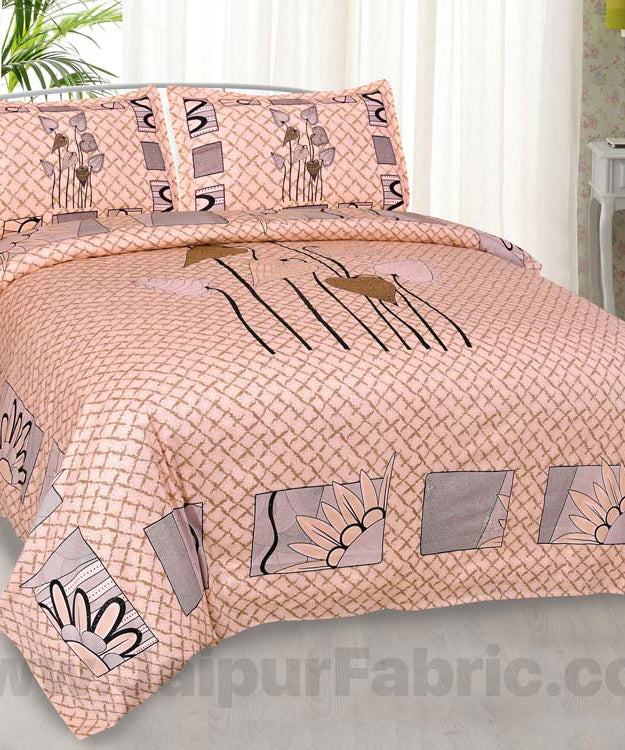 Lotus Leaves Pink Pearl Cotton King Size Bedsheet
