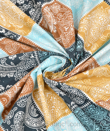 Ethnic Tiles Blue Orange and Pink Double Bedsheet Combo of 3