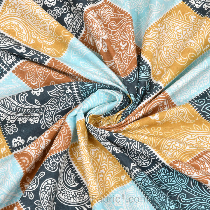 Ethnic Tiles Blue Orange and Pink Double Bedsheet Combo of 3