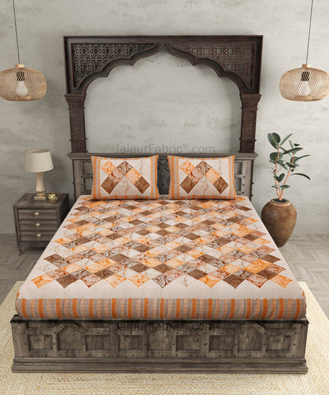 Ethnic Tiles Blue Orange and Pink Double Bedsheet Combo of 3