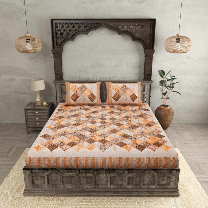 Ethnic Tiles Blue Orange and Pink Double Bedsheet Combo of 3