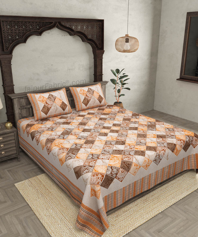Ethnic Tiles Orange Double Bedsheet