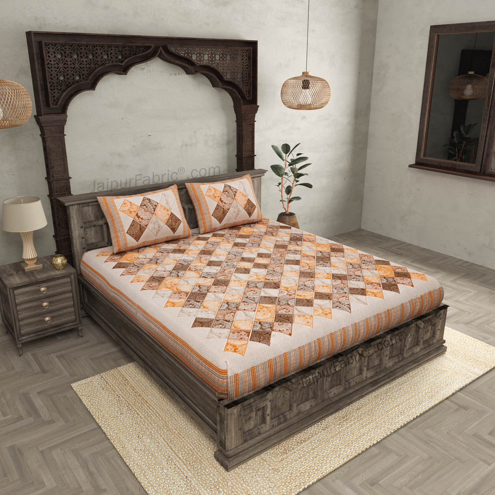 Ethnic Tiles Orange Double Bedsheet