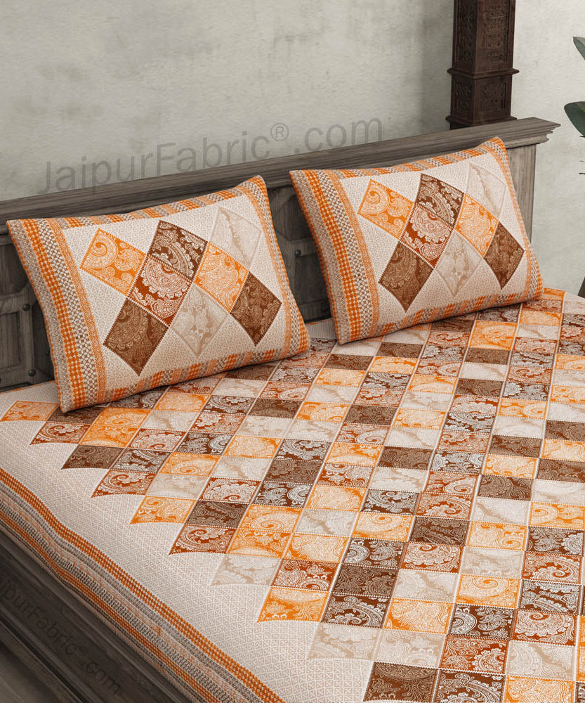 Ethnic Tiles Orange Double Bedsheet