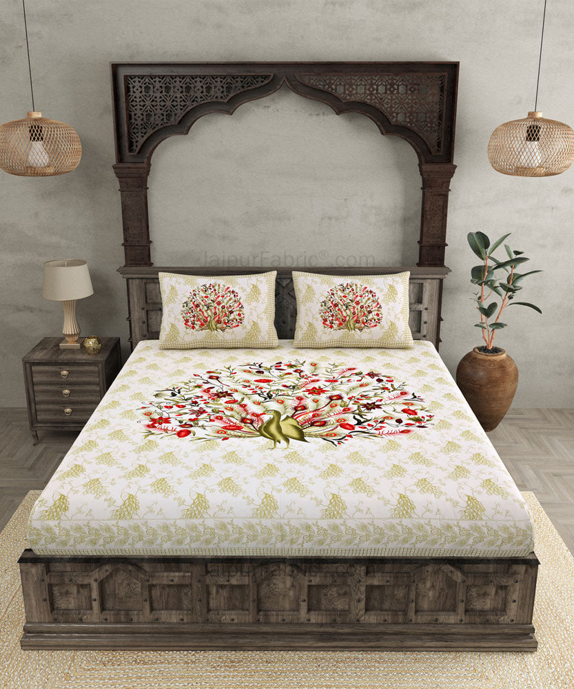 Dancing Peacock Pure Cotton Double Bedsheet – Choose Your Favorite Color