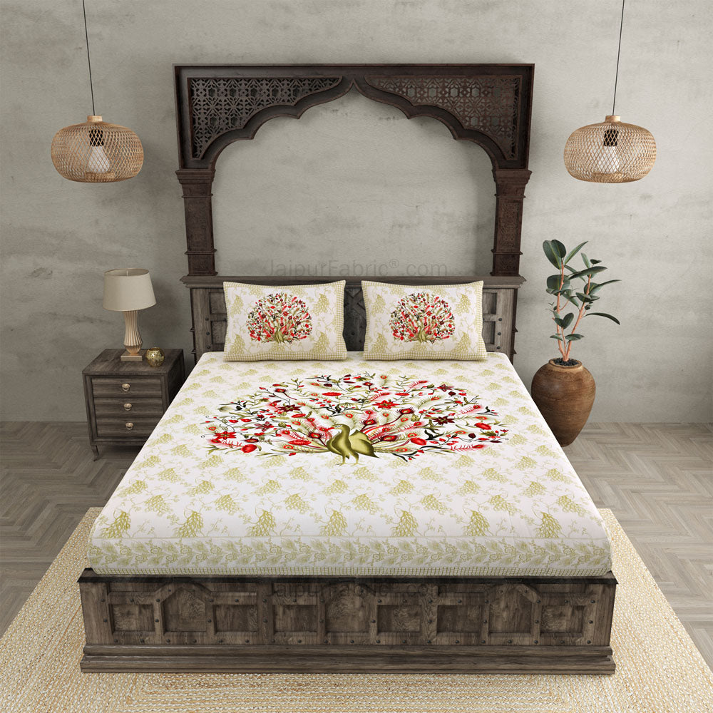 Dancing Peacock Pure Cotton Double Bedsheet – Choose Your Favorite Color