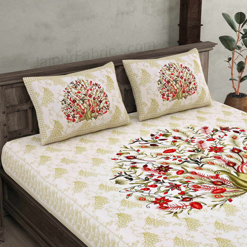 Dancing Peacock Pure Cotton Double Bedsheet – Choose Your Favorite Color