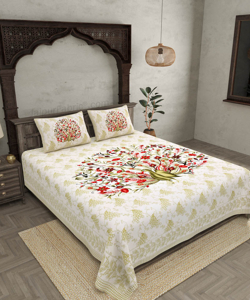 Dancing Peacock Pure Cotton Double Bedsheet – Choose Your Favorite Color