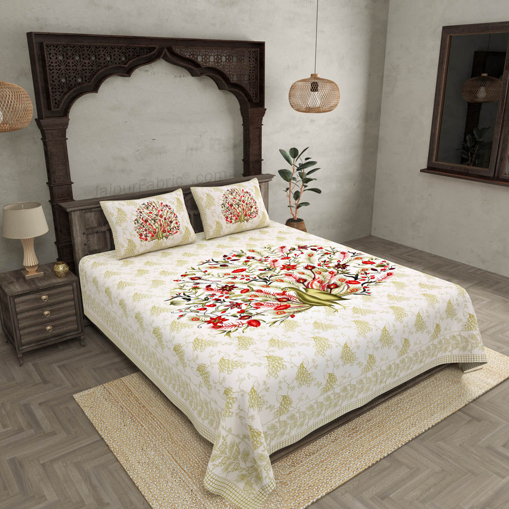 Dancing Peacock Pure Cotton Double Bedsheet – Choose Your Favorite Color