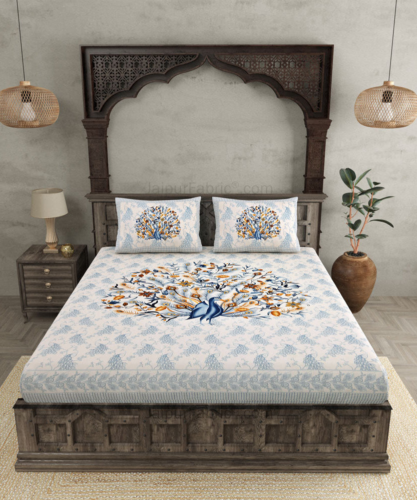 Dancing Peacock Pure Cotton Double Bedsheet – Choose Your Favorite Color