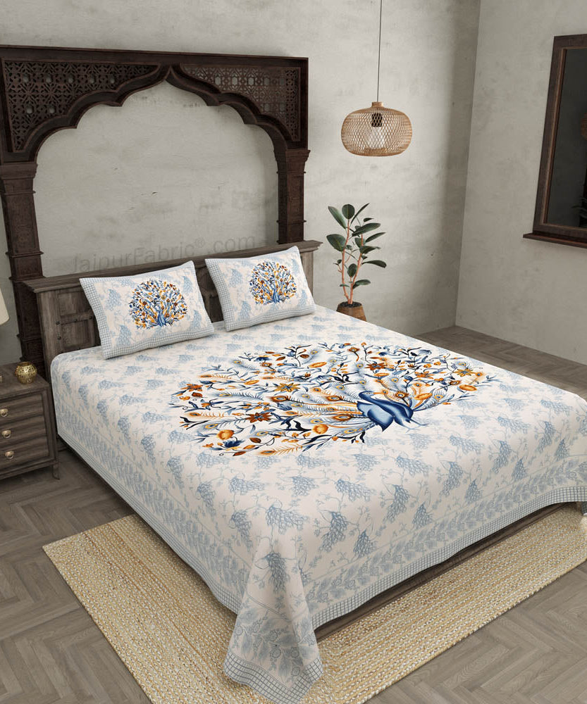 Dancing Peacock Pure Cotton Double Bedsheet – Choose Your Favorite Color
