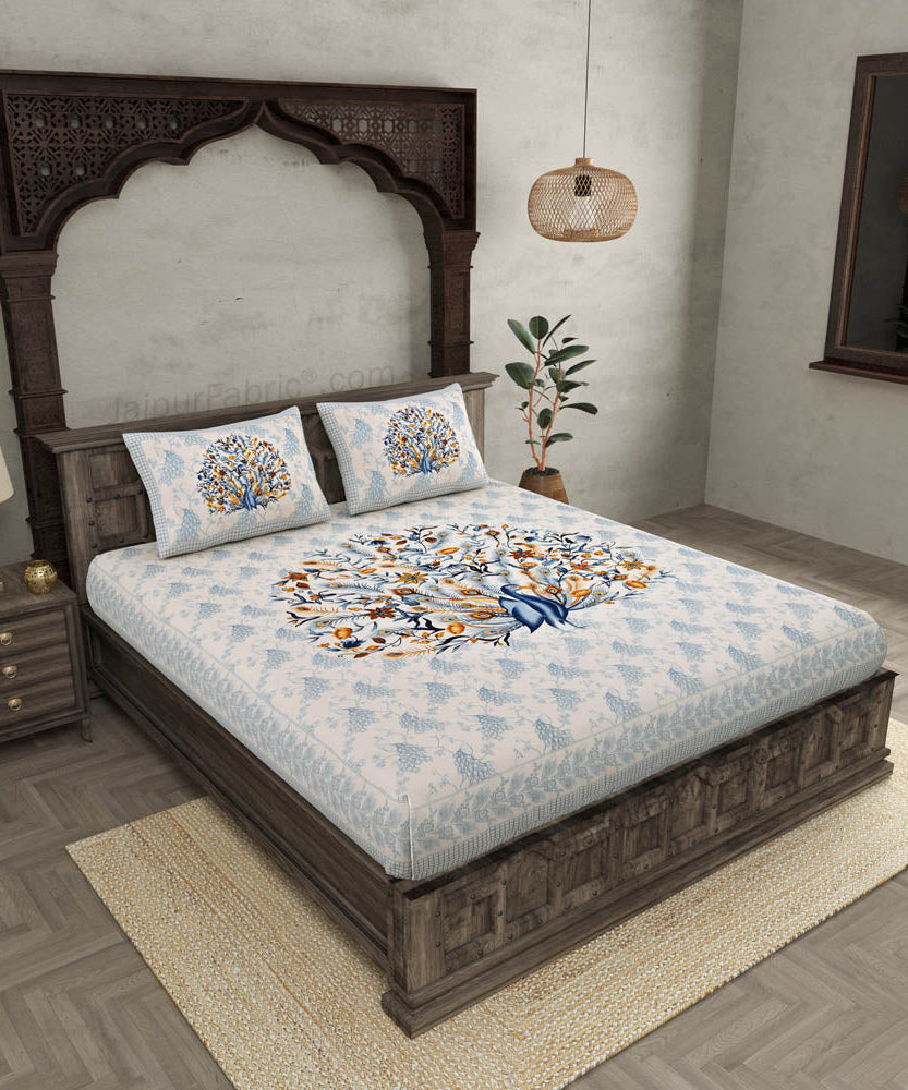 Dancing Peacock Pure Cotton Double Bedsheet – Choose Your Favorite Color