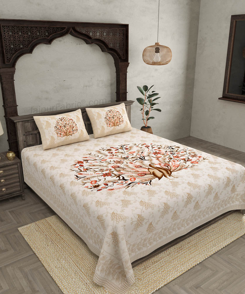 Dancing Peacock Pure Cotton Double Bedsheet – Choose Your Favorite Color