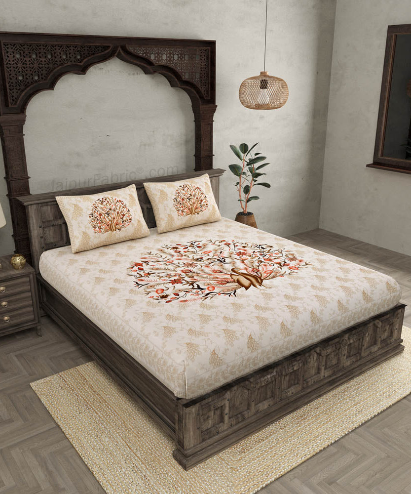 Dancing Peacock Pure Cotton Double Bedsheet – Choose Your Favorite Color