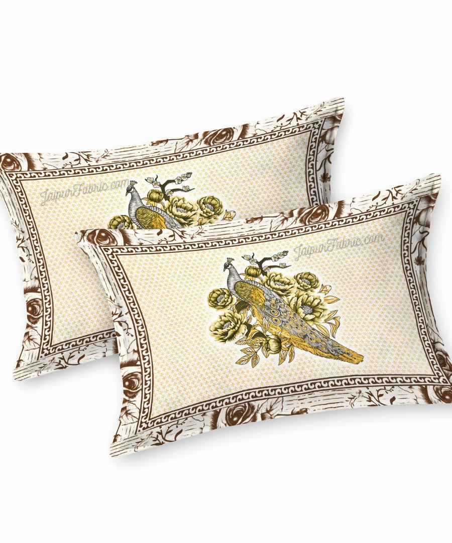 Royal Elegance Grey-Brown Peacock Cotton Double Bed Sheet