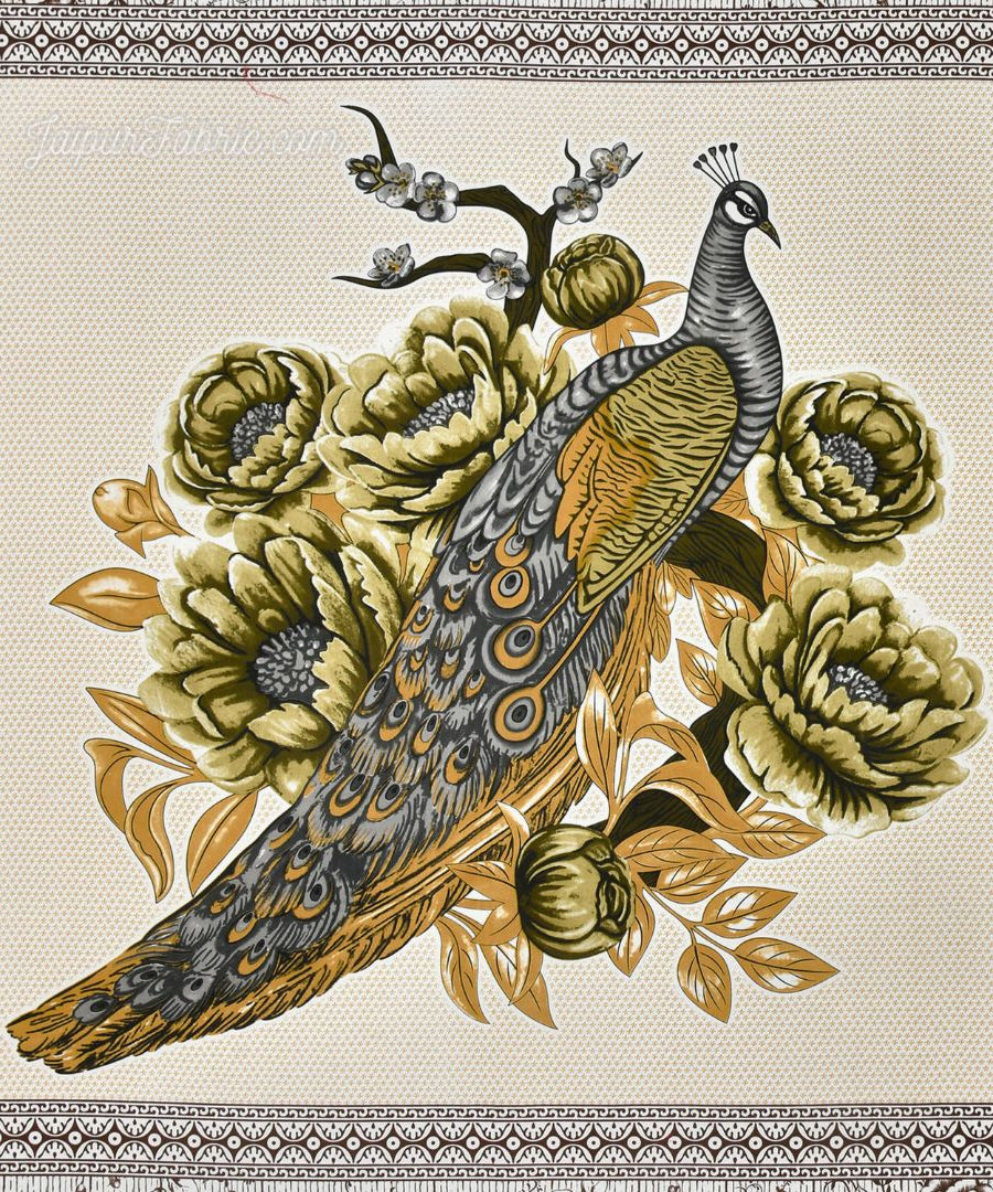 Royal Elegance Grey-Brown Peacock Cotton Double Bed Sheet