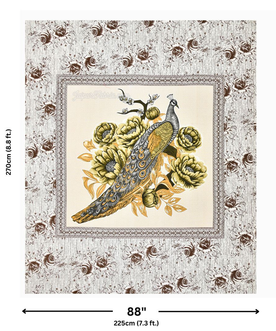 Royal Elegance Grey-Brown Peacock Cotton Double Bed Sheet