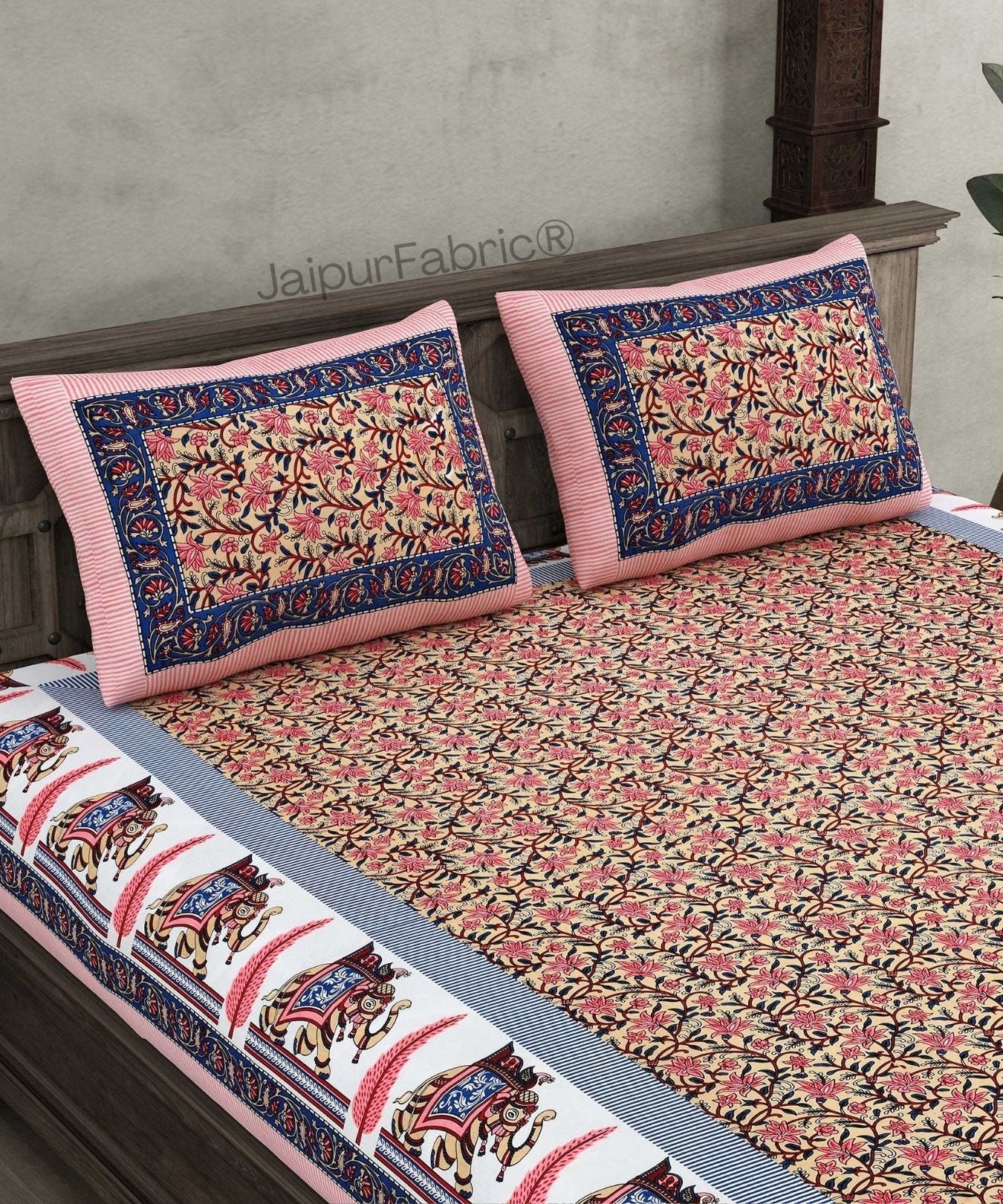 Leafy Flair Green Pure Cotton Double Bedsheet