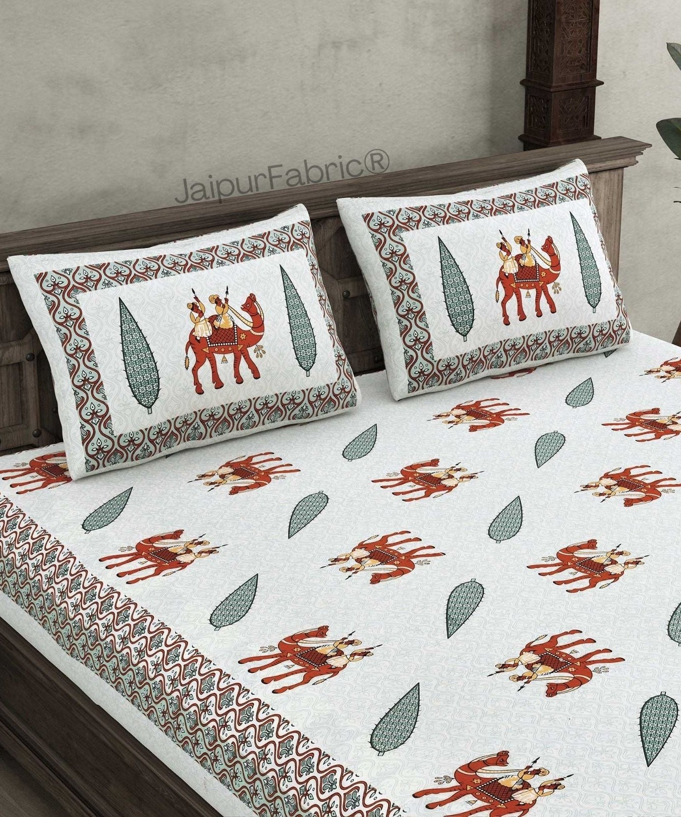 Desert King Green Pure Cotton Double Bedsheet
