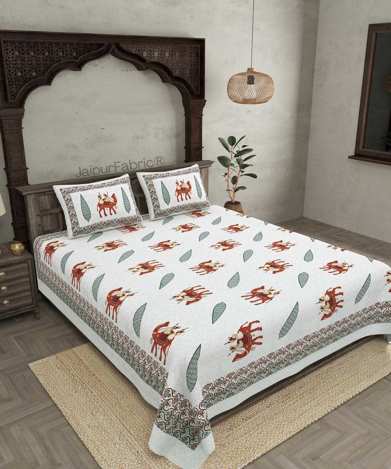 Desert King Green Pure Cotton Double Bedsheet
