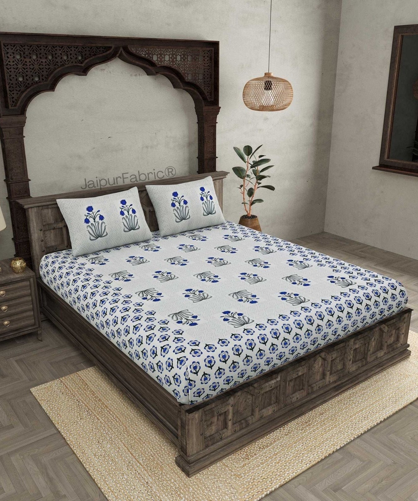 Blossomy Wonder Blue Pure Cotton Double Bedsheet