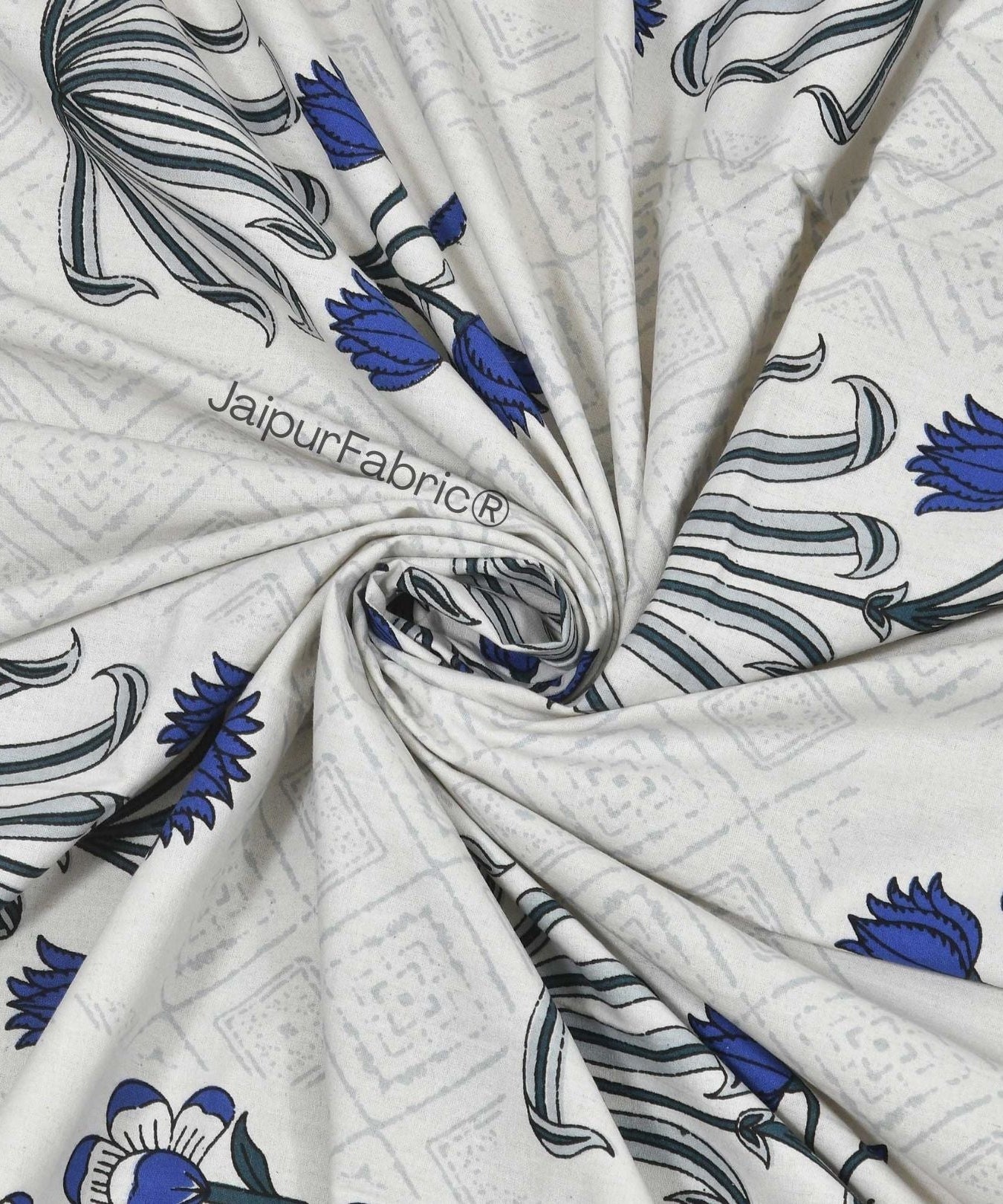 Blossomy Wonder Blue Pure Cotton Double Bedsheet