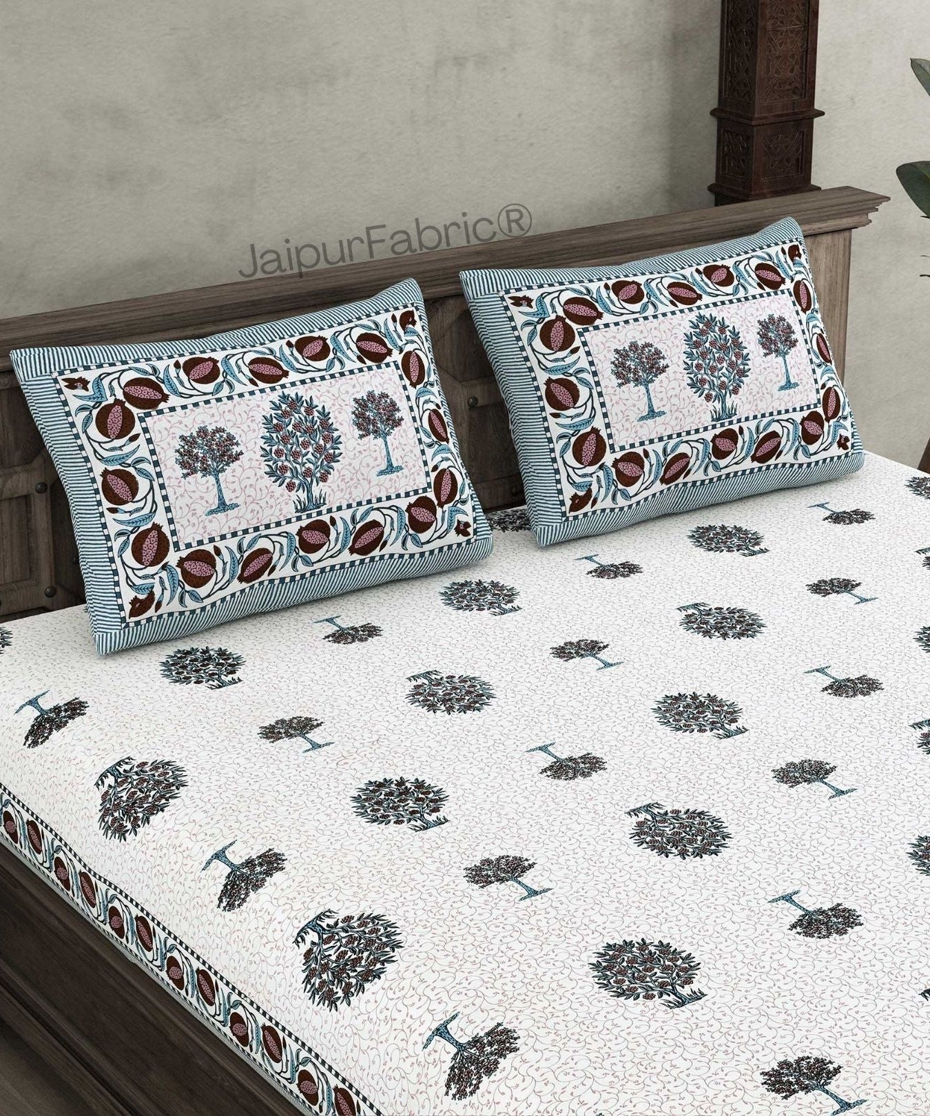 Trendy Treeland Green Pure Cotton Double Bedsheet