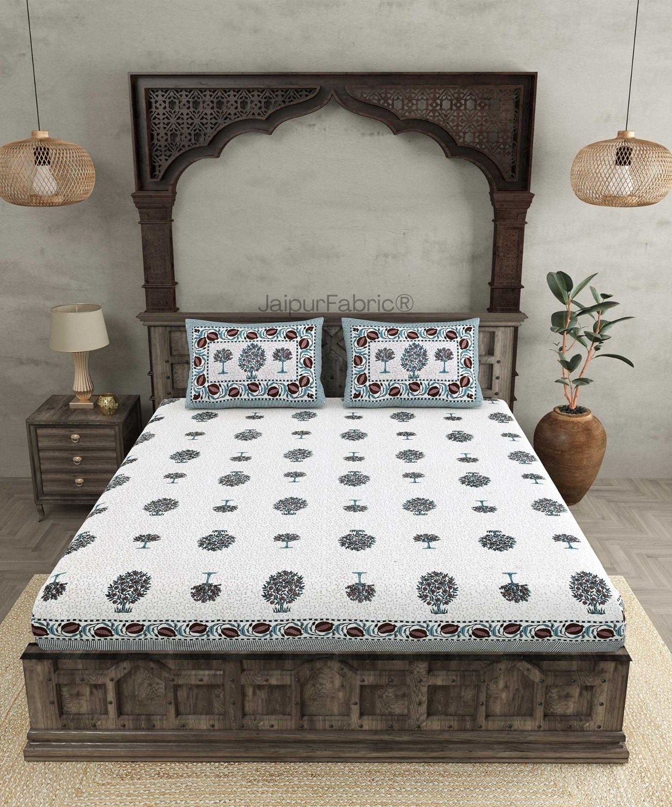 Trendy Treeland Green Pure Cotton Double Bedsheet