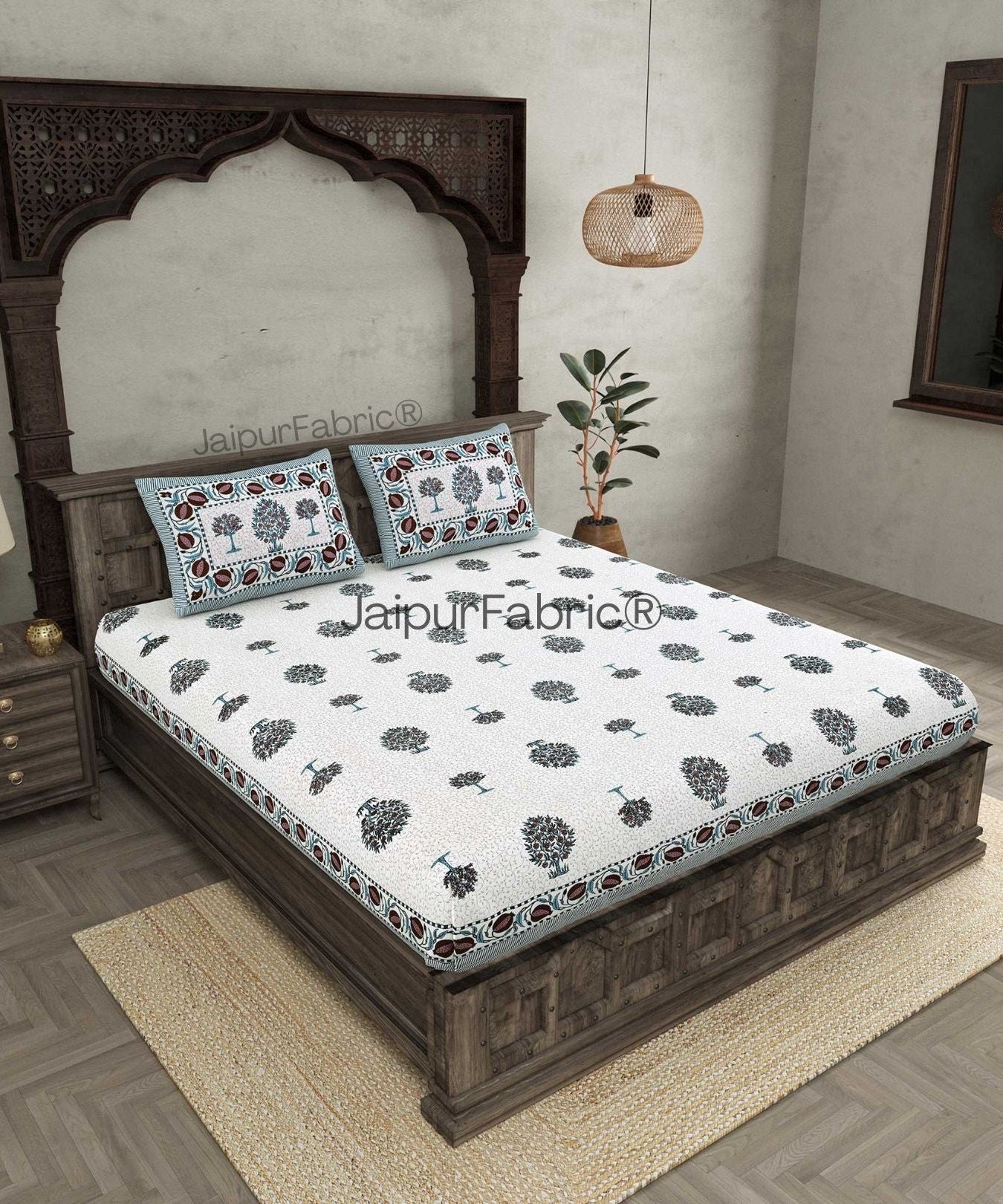 Trendy Treeland Green Pure Cotton Double Bedsheet