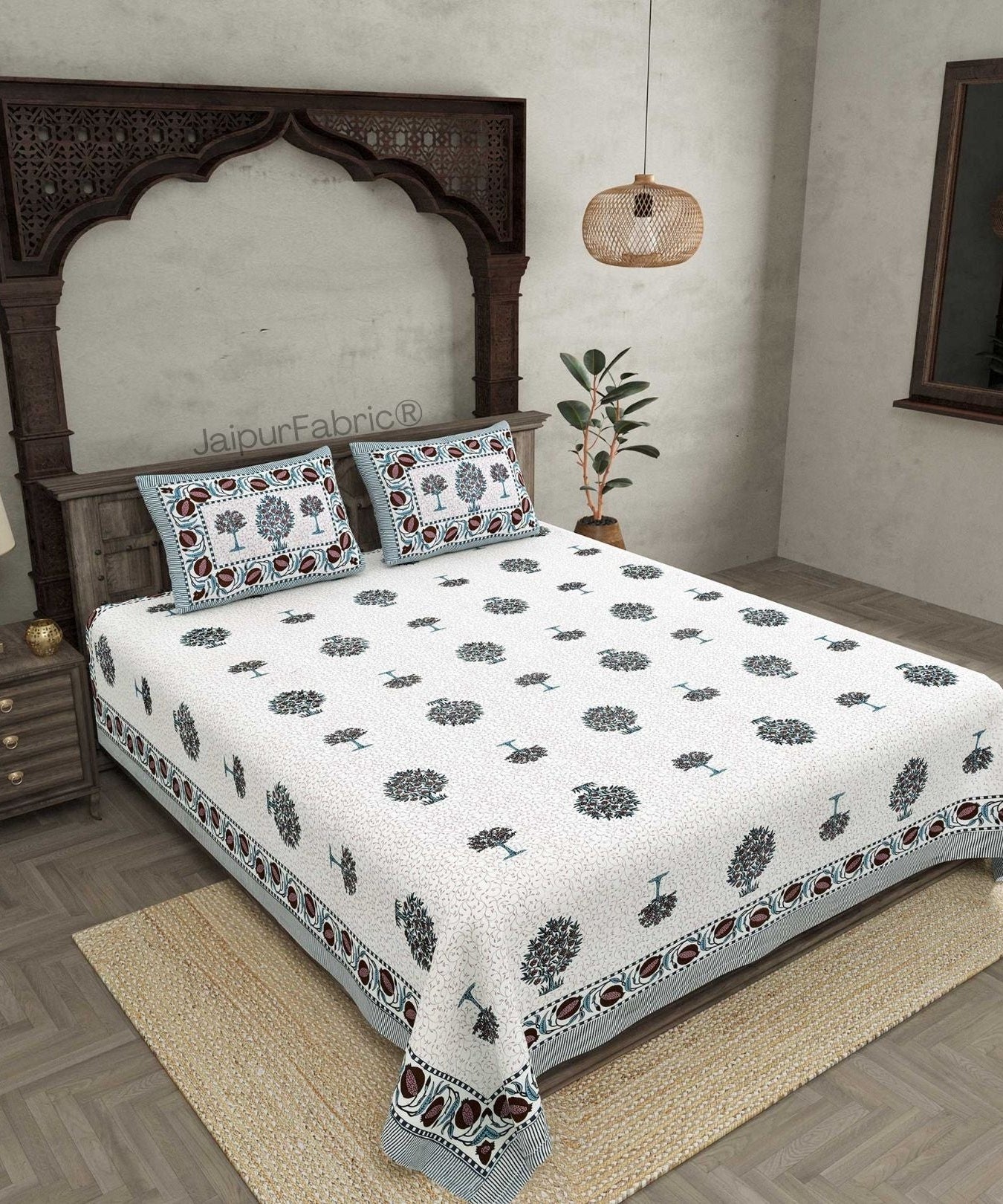 Trendy Treeland Green Pure Cotton Double Bedsheet