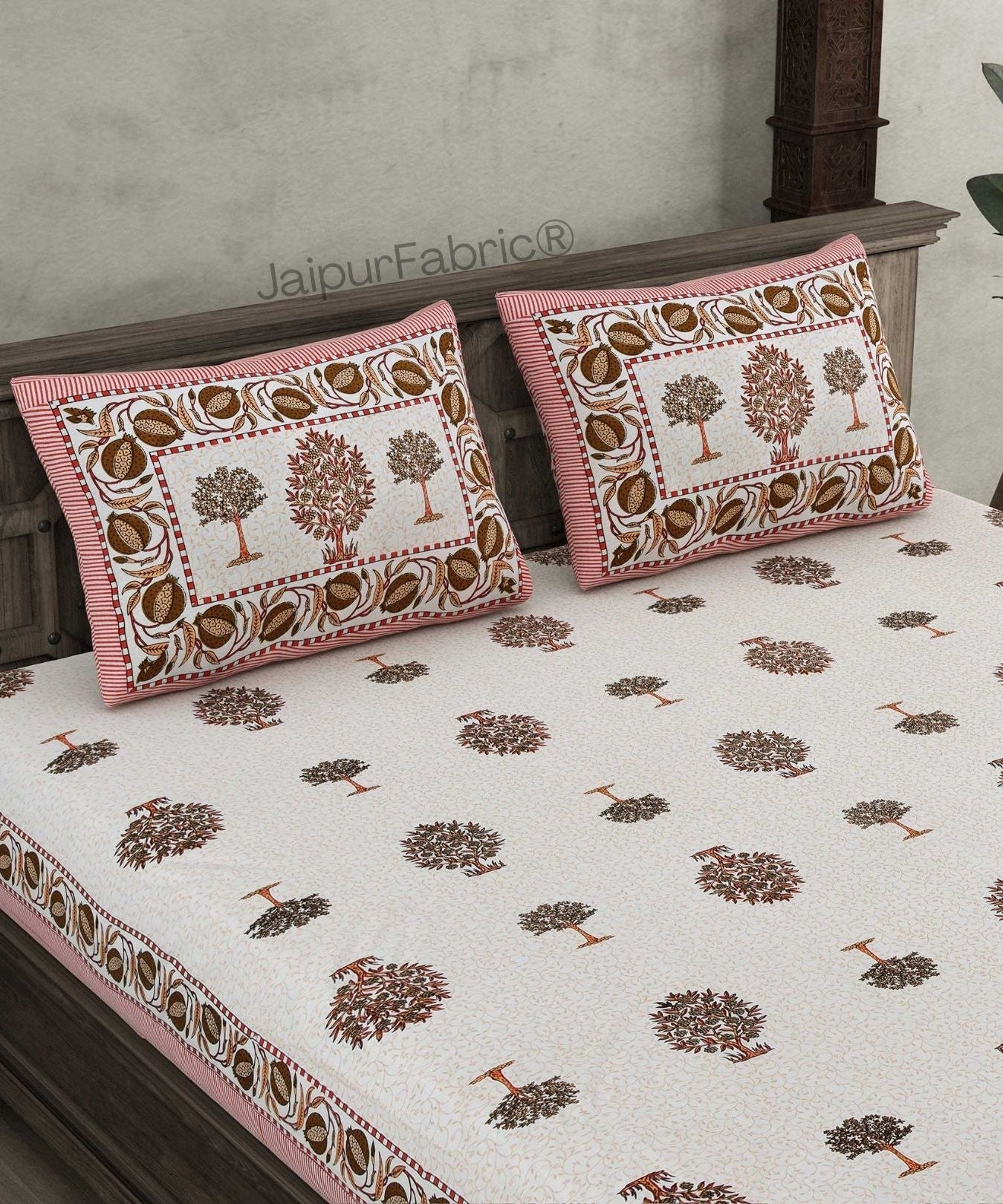 Trendy Treeland Pink Pure Cotton Double Bedsheet