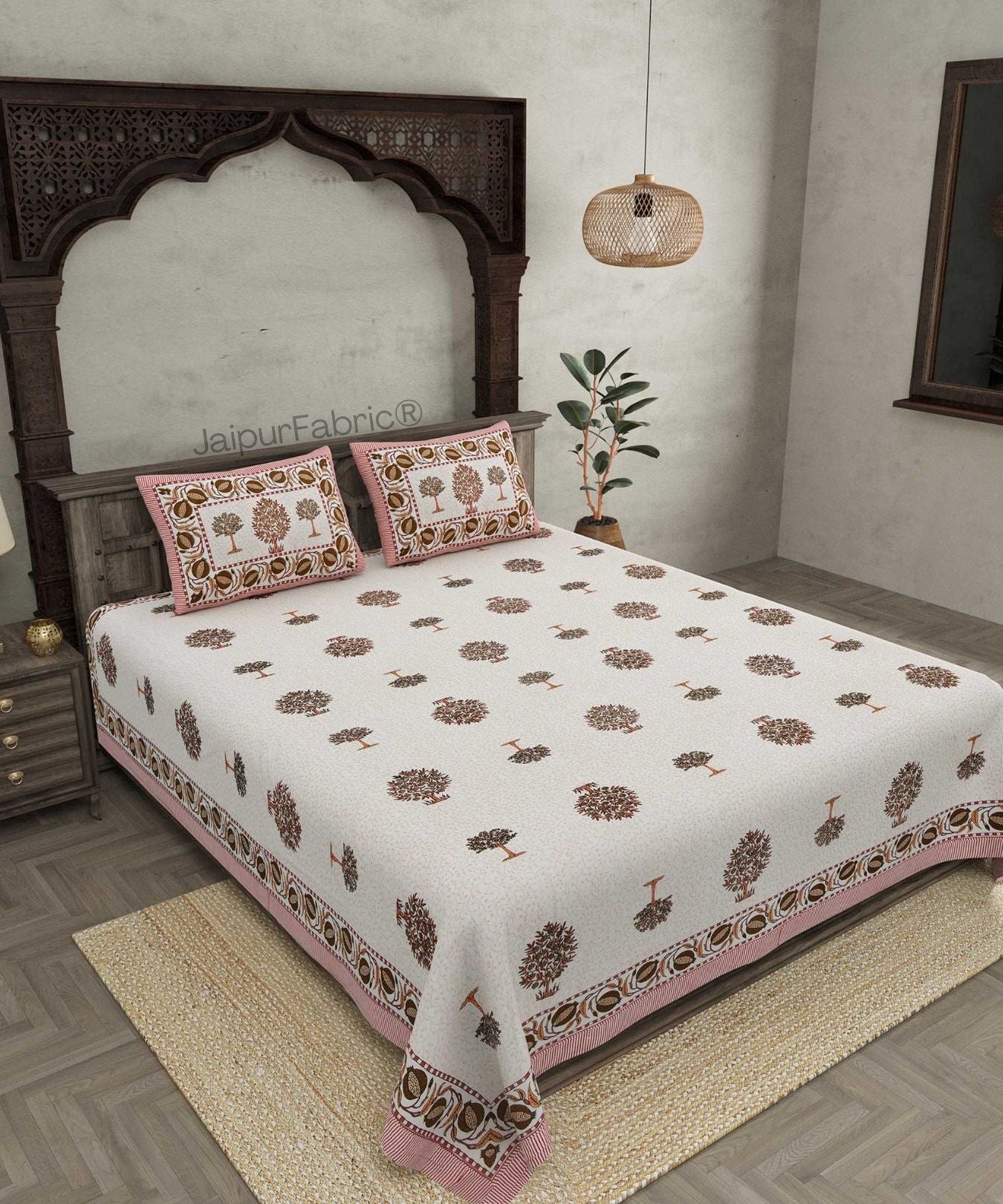 Trendy Treeland Pink Pure Cotton Double Bedsheet