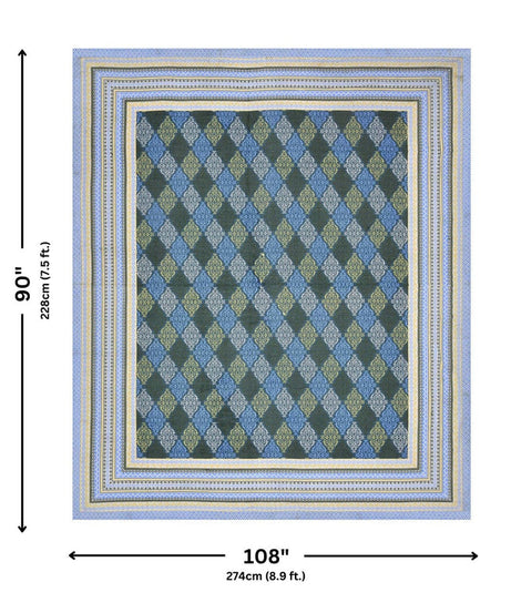 The Traditional Touch Blue Red and Green Pure Cotton Double Bedsheet Combo of 3