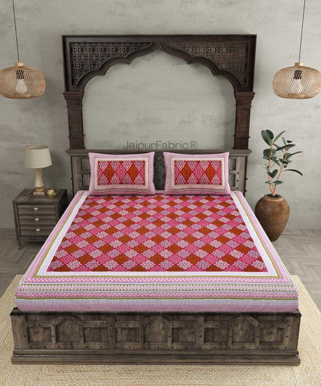 The Traditional Touch Blue Red and Green Pure Cotton Double Bedsheet Combo of 3