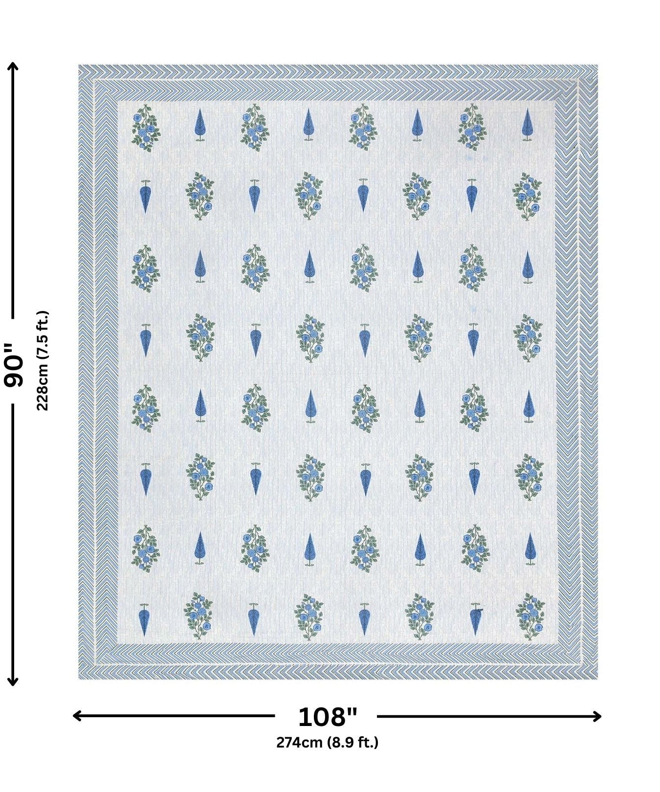 Deodar Décor Blue Pure Cotton Double Bedsheet