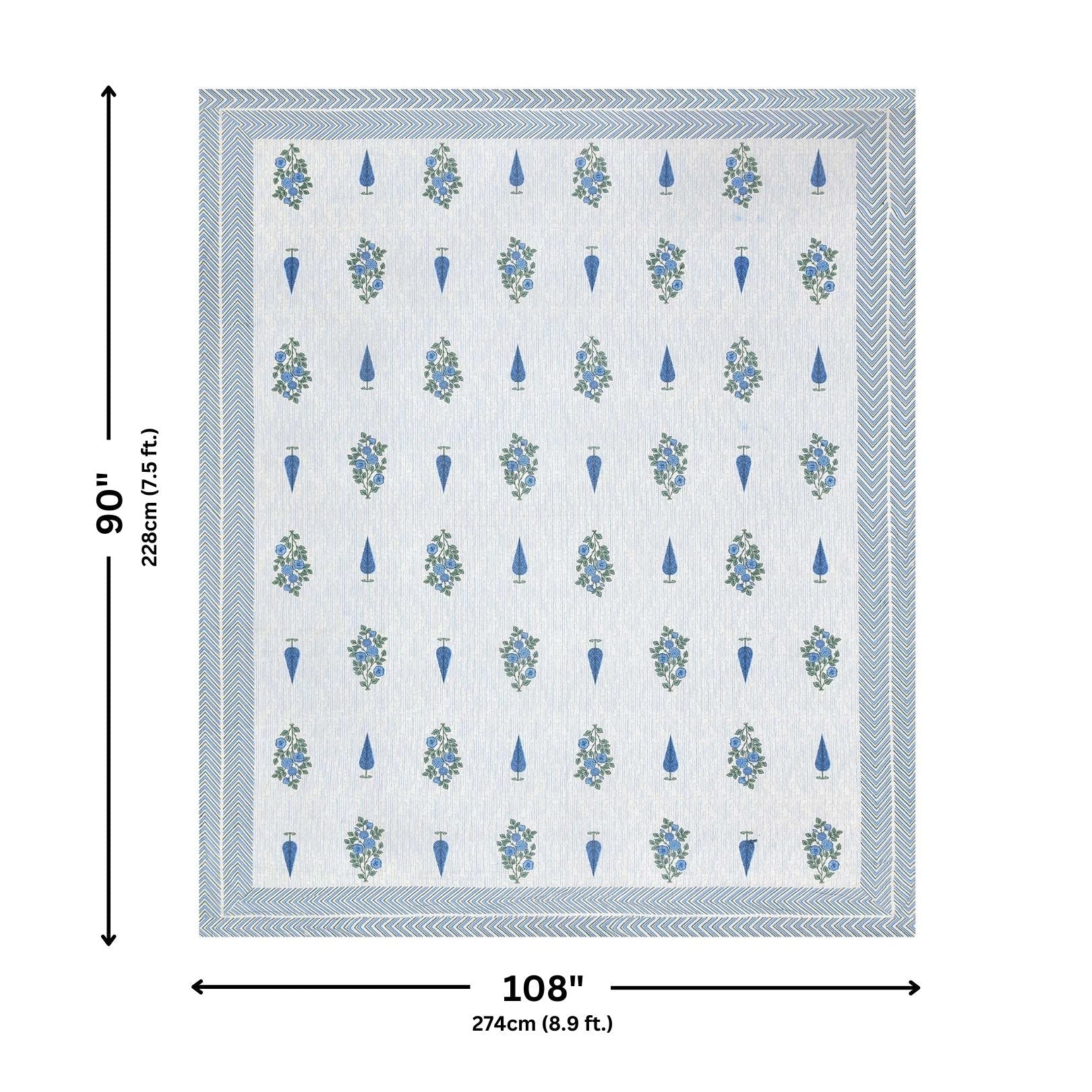 Deodar Décor Blue Pure Cotton Double Bedsheet