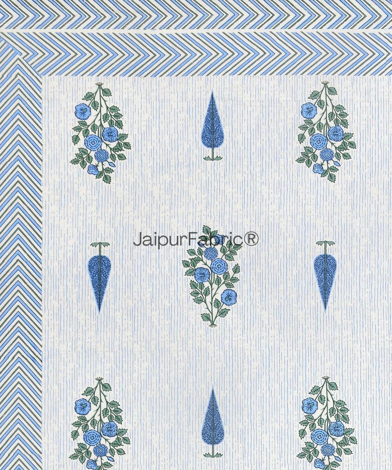 Deodar Décor Blue Pure Cotton Double Bedsheet