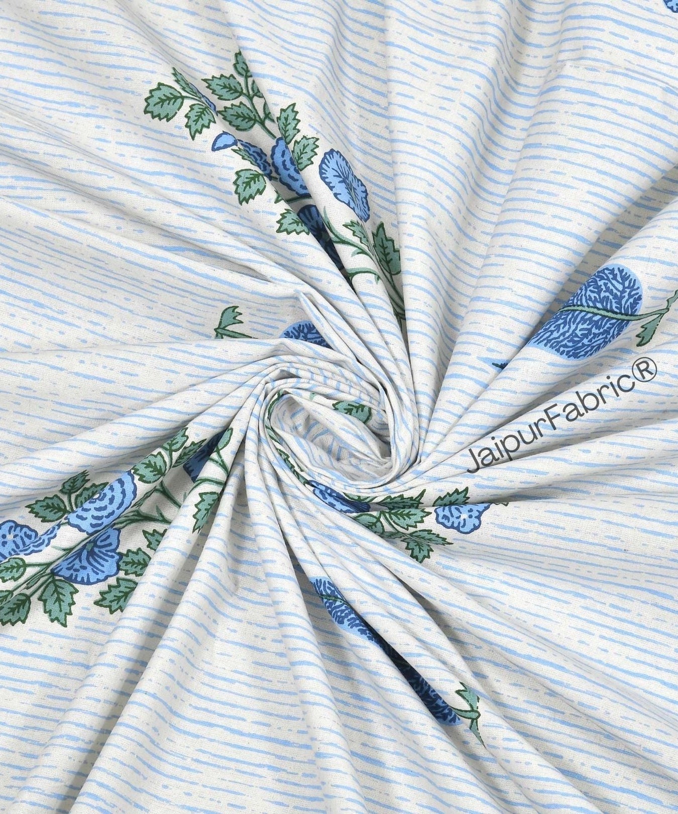Deodar Décor Blue Pure Cotton Double Bedsheet
