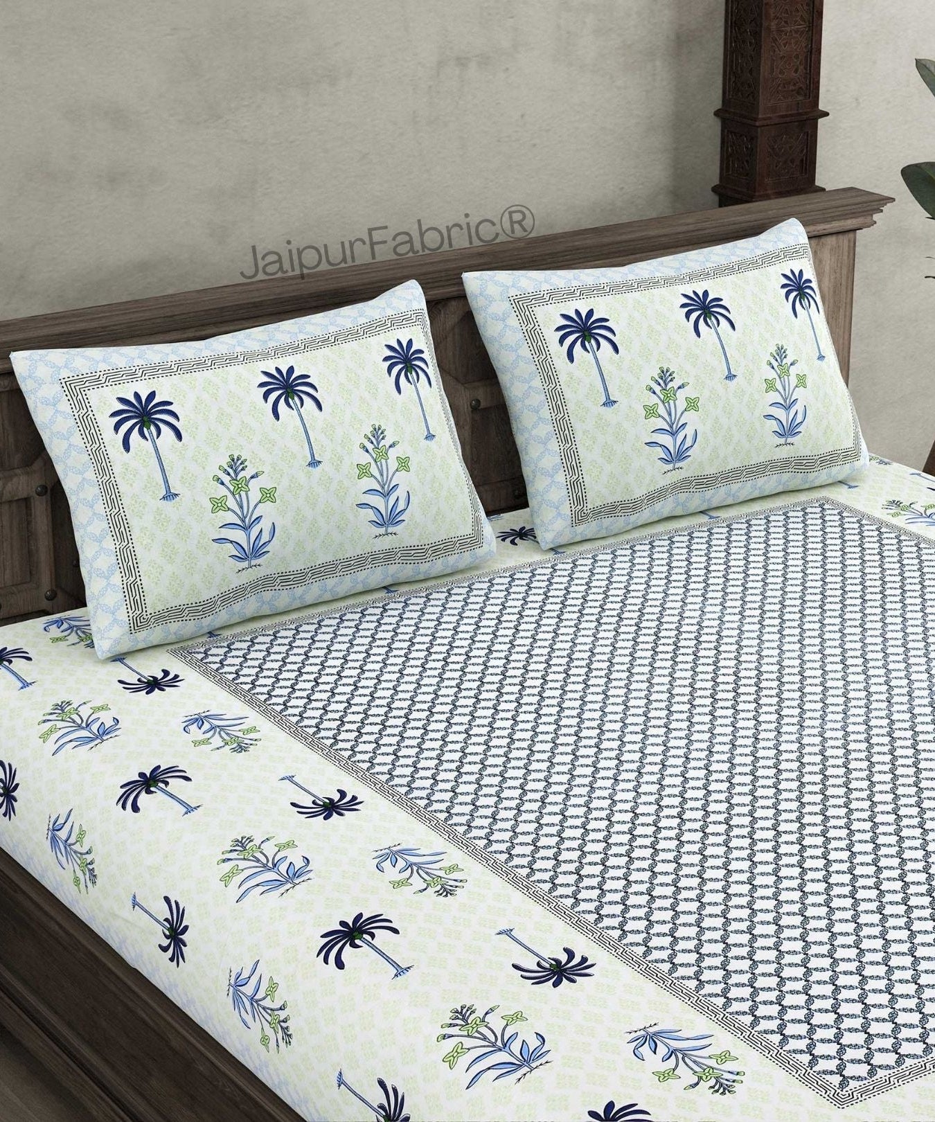 Beautiful Bunaai Blue Pure Cotton Double Bedsheet