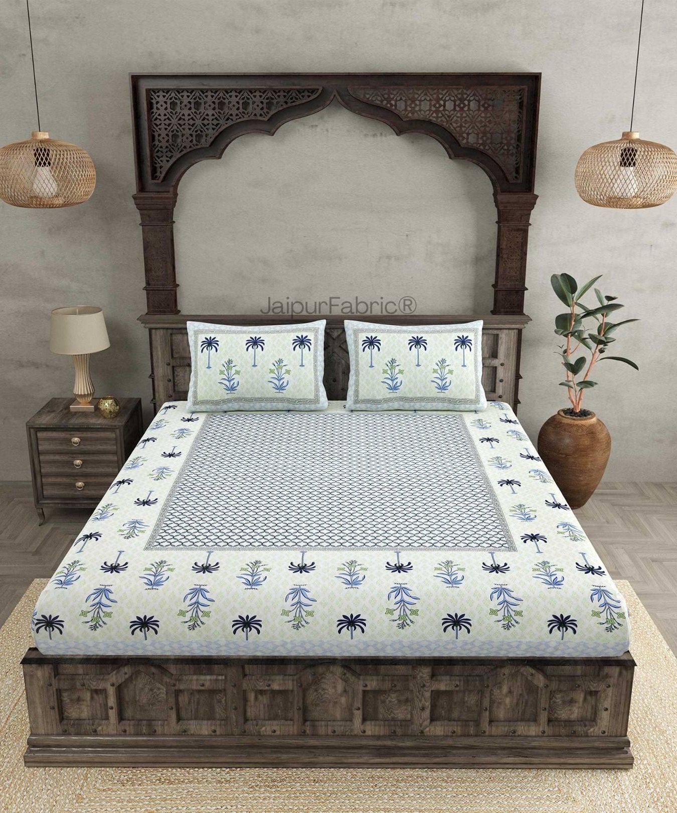 Beautiful Bunaai Blue Pure Cotton Double Bedsheet