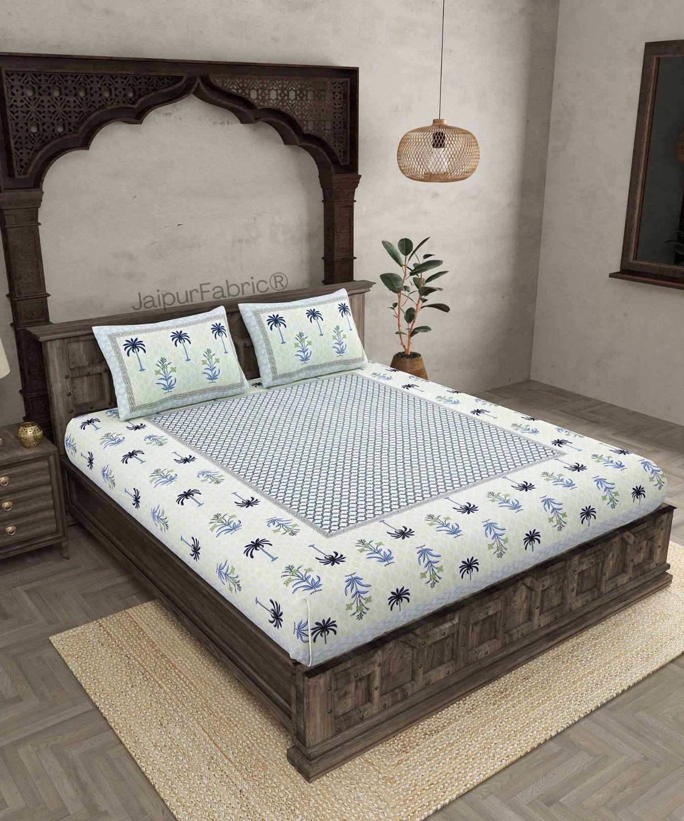 Beautiful Bunaai Blue Pure Cotton Double Bedsheet