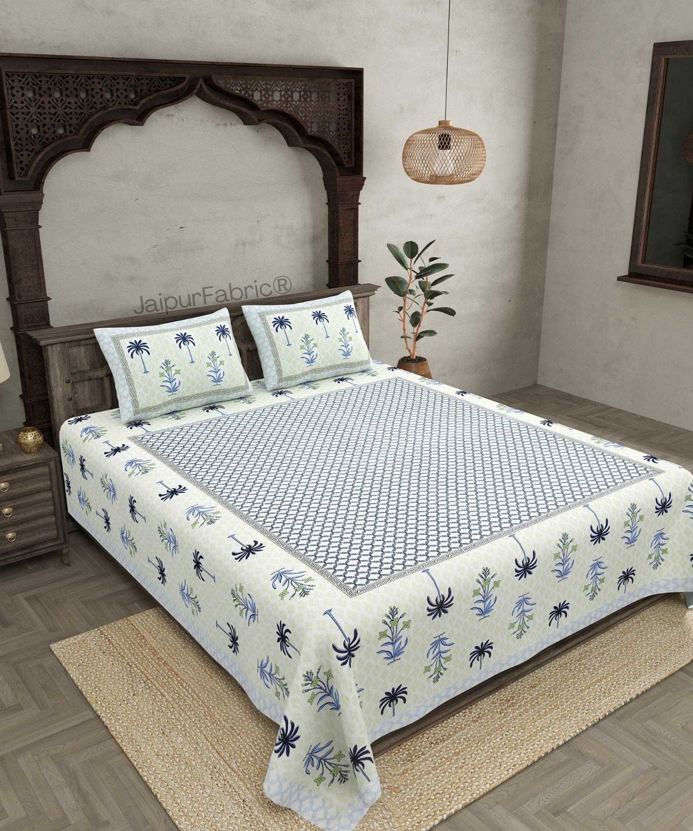 Beautiful Bunaai Blue Pure Cotton Double Bedsheet