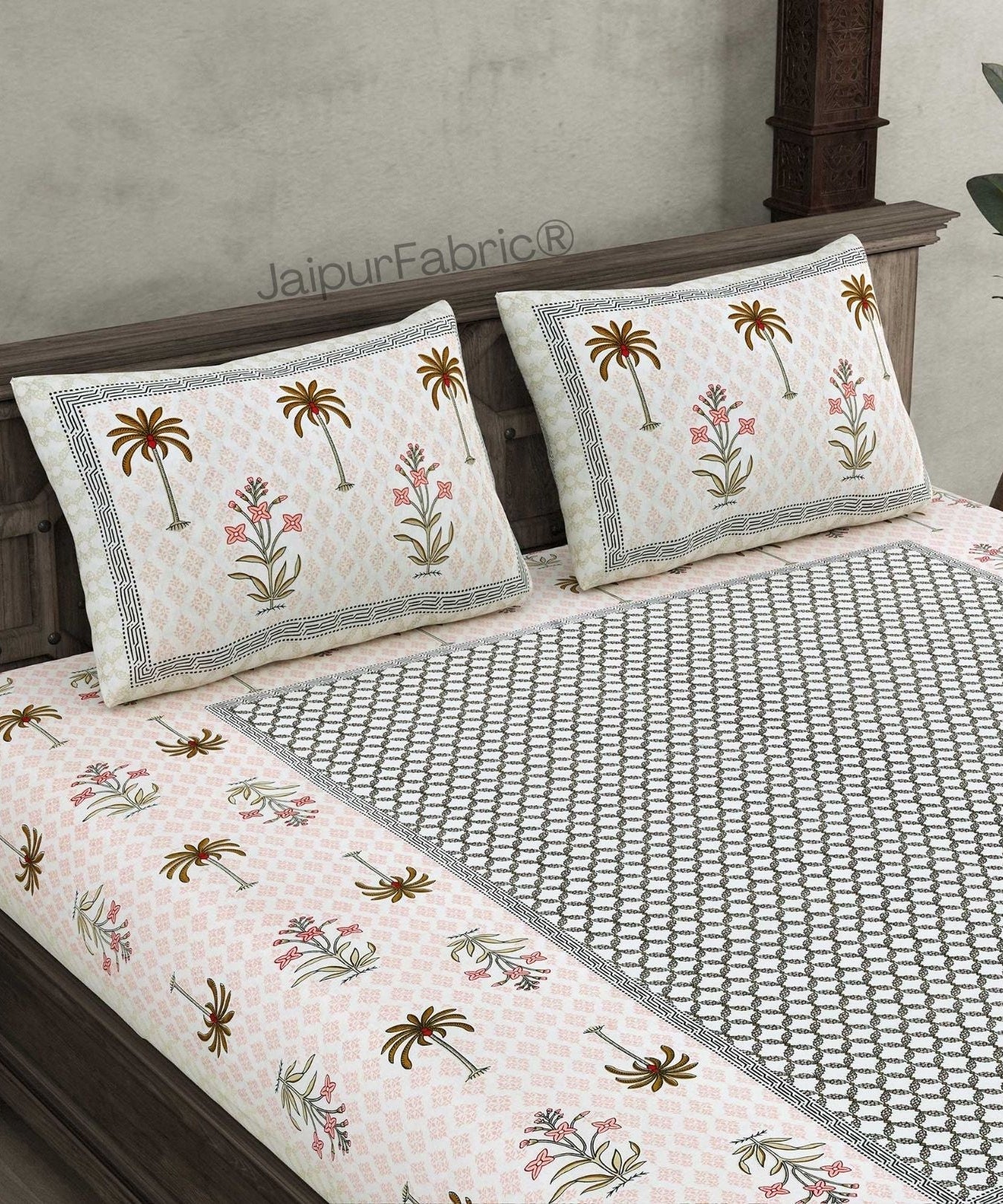 Beautiful Bunaai Peach Pure Cotton Double Bedsheet