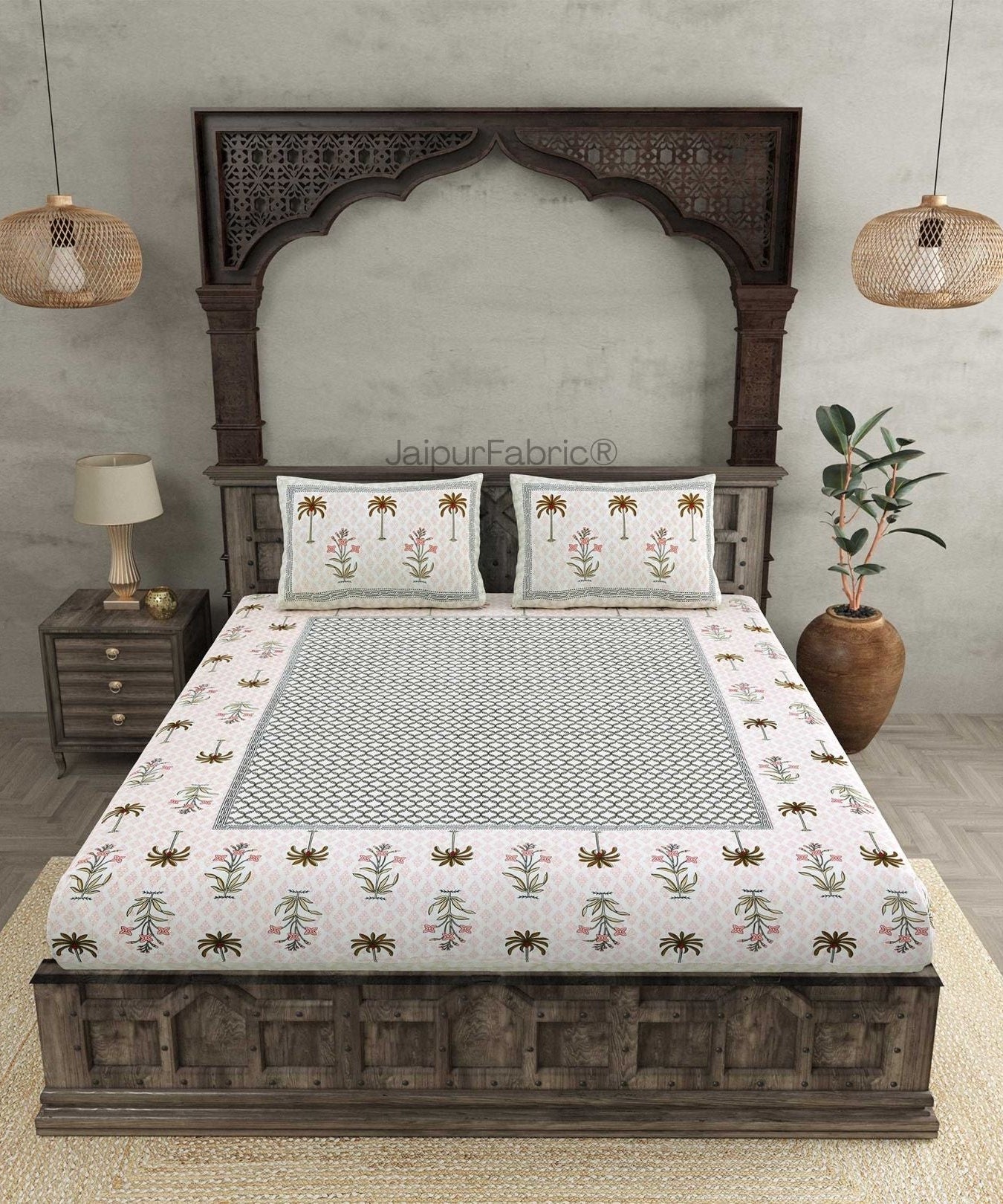 Beautiful Bunaai Peach Pure Cotton Double Bedsheet