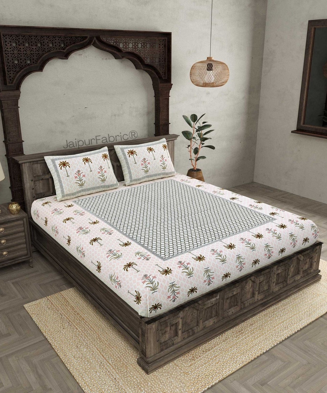 Beautiful Bunaai Peach Pure Cotton Double Bedsheet