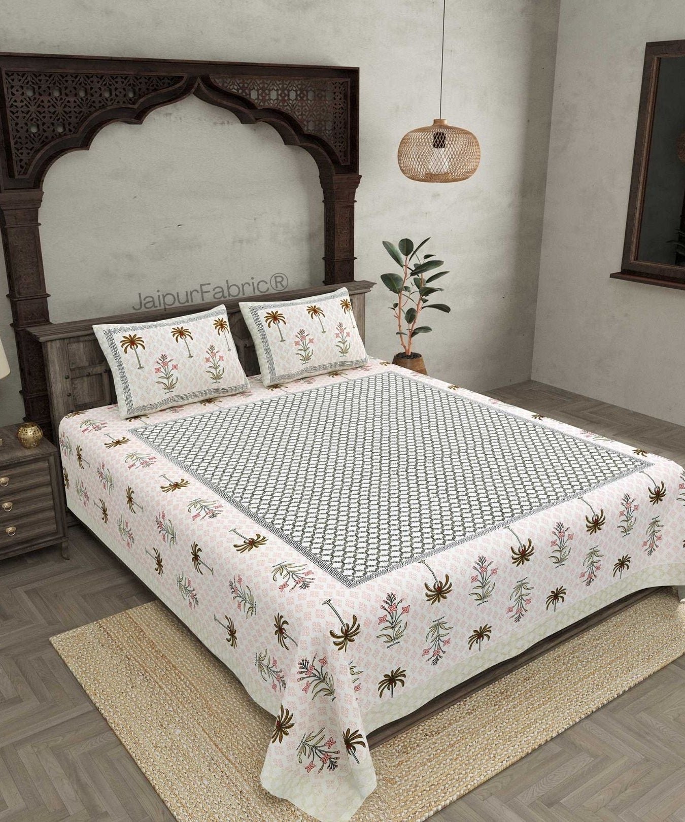 Beautiful Bunaai Peach Pure Cotton Double Bedsheet