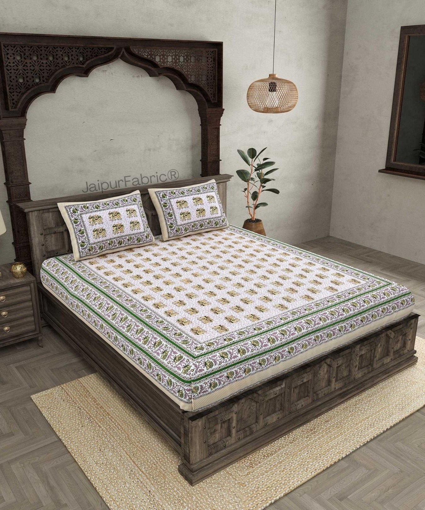Royal Baarat Green Pure Cotton Double Bedsheet